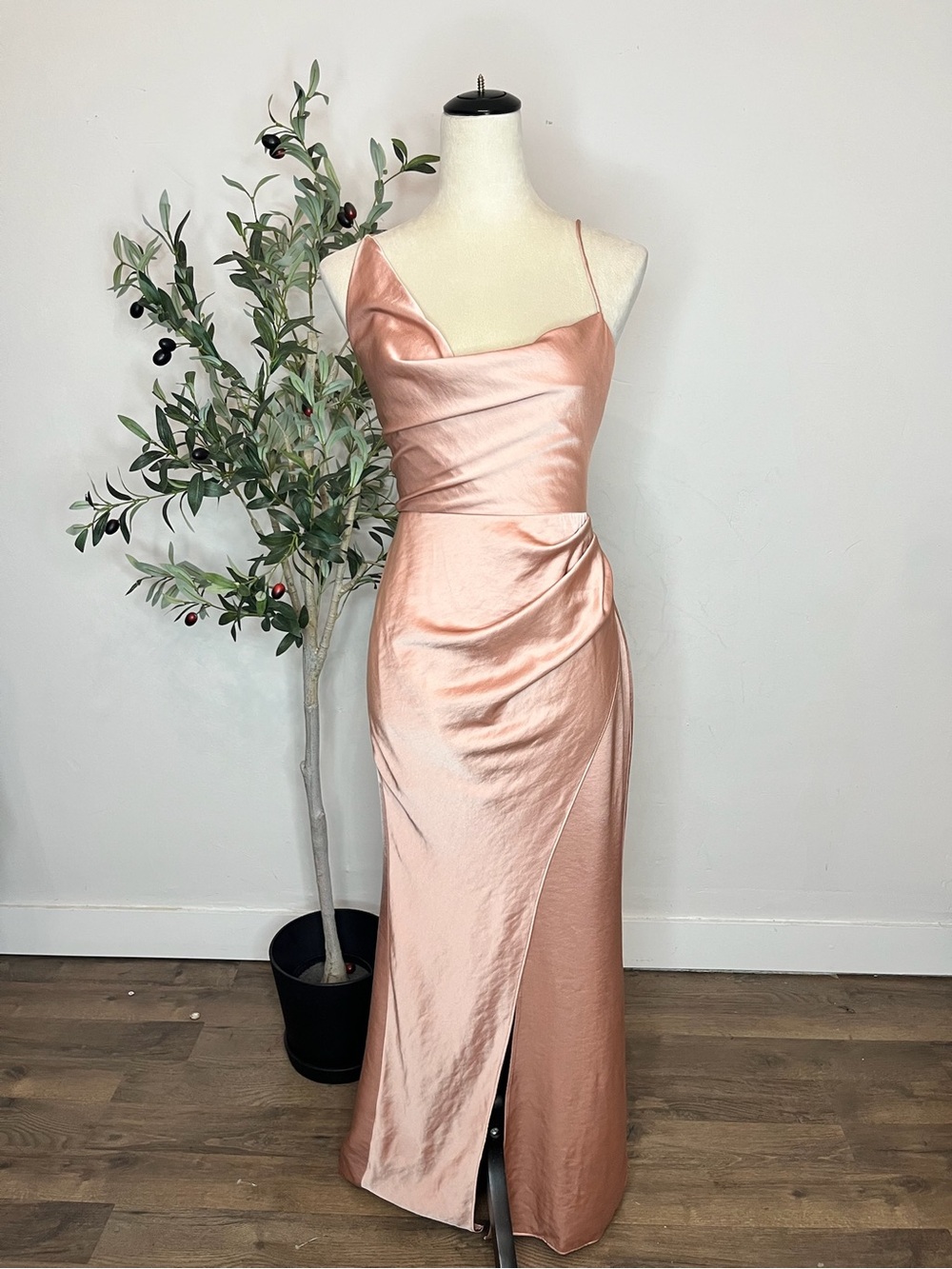 Satin Cowl Neck Maxi Dress in Rose Gold